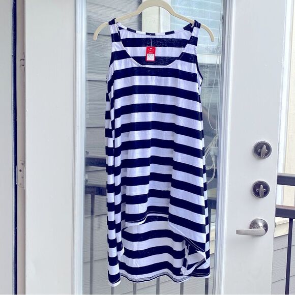 Trendy Gal Large Black Stripe Hi-Lo Tunic Top Mini Dress - Picture 2 of 5